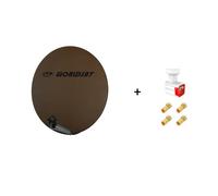 Antenne Parabole Fibre SMC 85 cm Marron WORLDSAT + LNB Twin 0,1 dB Full HD 1080p 4K Ultra HD + 4 Fiches F Or - Visserie en Inox