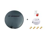 Parabole Fibre SMC 75cm HDME WORLDSAT + LNB Twin + Câble Coax Twin 25m + 4 Fiches F - Visserie en Inox