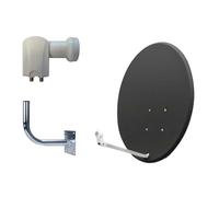 Antenne parabolique grise 80 cm + double LNB + support mural 40 cm