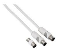Thomson Câble d'antenne coaxial (80 dB, longueur de câble de 10 m, double blindage, coaxiale femelle - coaxiale mâle, adaptateur inclus) Blanc