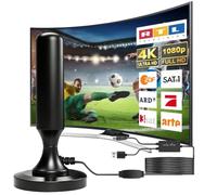 Antenne TNT DVB-T2 avec Amplificateur Puissant, Antenne TV Intérieur Extérieur à Pied Magnétique, 4K Full HD Réception sans Parabole, Câble 5m Compatible Tous Récepteurs DVB-T et DVB-T2