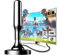 Antenne TNT HD Intérieur 2024 avec Amplificateur, 400km+ Réception Longue Portée à 360°, UHF VHF pour Salon, Caravane Camping-Car, Base Magnétique Forte (New-TV)