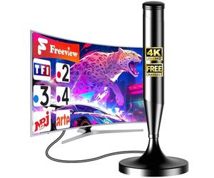 Antenne TNT HD Intérieure 2026 - Base Magnétique - Réception Omnidirectionnelle 360° 500km - Compatible 4K UHD/1080P/DVB-T2 - Chaînes Gratuites TNT sans Abonnement