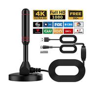 Antenne TV à portée de 350 km avec base magnétique pour utilisation en intérieur et en extérieur, amplificateur de signal amplifié - Prend en charge les chaînes locales gratuites de télévision