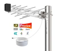 Antenne TV d'extérieur longue portée - Antenne numérique HDTV pour chaînes Freeview 4K/1080p, réception VHF/UHF forte, résistante aux intempéries et antenne TV extérieure avec câble coaxial de 10 m