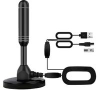 Antenne TV d'intérieur avec 2 amplificateurs de signal et câble de 10,7 m - Antenne numérique pour Smart TV, base magnétique, prend en charge 4K 1080p - Double amplificateurs pour réception longue