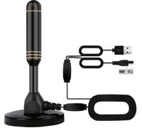 Antenne TV d'intérieur avec 2 amplificateurs de signal et câble de 10,7 m - Antenne numérique pour Smart TV, base magnétique, prend en charge 4K 1080p - Double amplificateurs pour réception longue
