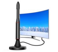 Antenne TV d'intérieur avec support, base magnétique noire | Réception du signal à 360°, chaînes locales gratuites, compatible HDTV, design de table, câble coaxial inclus