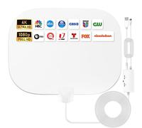 Antenne TV d'intérieur Freeview 2025, portée de 600 km, antenne HDTV numérique avec amplificateur de signal, antenne TV à gain élevé avec câble coaxial de 10 m, tuner TV 4K 1080p DVB-T