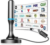 Antenne TV d'intérieur pour chaînes locales, antenne numérique 4K HD pour Smart TV d'intérieur sans câble - avec amplificateur et base magnétique, réception à 360°, câble de 2,8 m, portée de 200 km