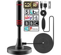Antenne TV d'intérieur pour Smart TV avec amplificateur de signal - Antenne TV numérique pour Freeview TV - Longue portée de 900 km - Prise en charge 4K 1080p - Avec base magnétique/câble coaxial de 5