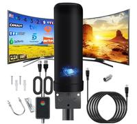 Antenne TV Extérieure Intérieur, IP66 Antenne TNT Réception du Signal à 360 Degrés avec Signal Amplificateur, Câble Coaxial de 13m et Protégé Contre la Foudre pour DVB-T TDT HDTV 1080P 4K DTMB VHF UHF