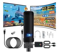 Antenne TV Extérieure Intérieur, IP66 Antenne TNT Réception du Signal à 360 Degrés avec Signal Amplificateur, Câble Coaxial de 13m et Protégé Contre la Foudre pour DVB-T TDT HDTV 1080P 4K DTMB VHF UHF