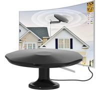 Antenne TV Extérieure Intérieure Puissante TNT DVB-T2, Réception Omnidirectionnelle 360°, Canaux Locaux, Câble Coaxial de 32,8 ft, 3 Modes de Fixation pour Toit, Grenier, Balcon, Salon et Appartement