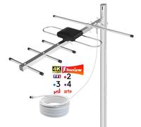 Antenne TV Extérieure Yagi 6 Éléments, Antenne TNT HD UHD 4K DVB-T/T2 Longue Portée, Antenne Râteau Anti-Intempéries, Réception TNT Haute Définition avec Câble Coaxial 10m Inclus pour TV Numérique