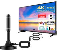 Antenne Tv Haute Définition Portable Intérieur/Extérieur, Réception À 360 °, Antenne Tv Gratuite À Gain Élevé, Antenne Tv Prend En Charge 4K 1080P Vhf/Uhf, Hdtv Double Amplificateur De Signal