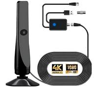 Antenne TV HD 4K, Réception Signal Numérique Puissante, Antenne TNT Intérieure Noire, Compatible HDTV, Sans Abonnement
