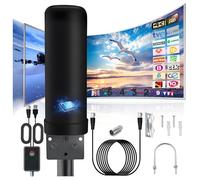 Antenne TV Intérieur Extérieure Puissante, IP66 Antenne TNT Anti-Foudre Réception à 360 ° avec Amplificateur Signal Booster et Câble Coaxial de 13m pour DVB-T DVB-T2 1080P 4K VHF UHF DTMB