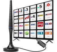 Antenne TV Intérieur Puissante 2026, Antenne TNT Intérieur avec Base Magnétique et Amplificateur, Réception 360° VHF/UHF, Compatible HDTV 4K 1080P, Accès aux chaînes TNT gratuites, Câble 4M