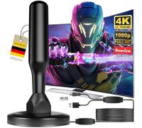 Antenne TV Intérieur Puissante,2026 Puissante Antenne HDTV Intérieur de Base magnétique-Chaînes Locales Gratuites 500km Réception Longue Portée à 360°,Compatible avec 4K 1080P et Tous Les TV