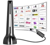 Antenne TV intérieur puissante,Antenne TNT intérieure équipée d'un amplificateur de Signal à Gain élevé,réception Longue Distance jusqu'à 420 km avec Base magnétique