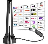 Antenne TV intérieur puissante,Antenne TNT intérieure équipée d'un amplificateur de Signal à Gain élevé,réception Longue Distance jusqu'à 420 km avec Base magnétique