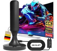 Antenne TV Intérieur Puissante, Nouveau pour 2026 Antenne TNT HD avec Amplificateur de Signal Intelligent, Réception 360° Longue Portée 500km, Compatible pour Toutes Les Chaînes Gratuites