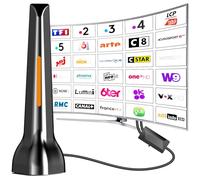 Antenne TV Intérieur Puissante, Réception 360° Jusqu’à 420 Km, Base Magnétique pour Installation Facile, Accès Aux Chaînes TNT Locales, Compatible 4K 1080p Full HD HDTV