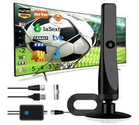 Antenne TV Intérieur, Réception Longue Antenne TNT Signal Puissant avec Amplificateur, Ventouses et Câble Coaxial pour 1080P 4K HD Canaux Locaux DVB-T DVB-T2 VHF UHF DTMB