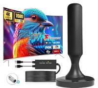 Antenne TV Intérieur TNT HD, 500KM Antenne HDTV numérique Longue portée avec Base magnétique & Amplificateur de Signal Chaînes locales gratuites 4K 1080P VHF UHF