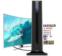 Antenne TV Intérieure avec Base Adhésive - Réception 360° DVB-T2/TNT HD - Compatible Télévision Numérique, Full HD et 4K UHD - Câble Coaxial 3 m