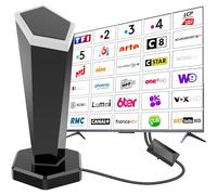 Antenne TV Intérieure Puissante TNT,460+KM Antenne TNT IntéRieur avec Amplificateur de Signal à Gain Élevé,Réception Longue Portée à 360°,Compatible avec Smart TV 4K/1080P/Tous Les TVs