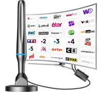 Antenne TV Intérieure Puissante TNT HD,2025 le plus récent Antenne TV Intérieur avec Amplificateur de Signal à Gain Élevé,Réception Longue Portée à 360° avec Base Magnétique Solide.[P20]