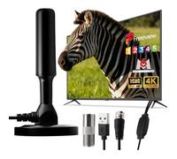 Antenne TV Intérieure Puissante TNT HD avec Base Magnétique Réception 360° Compatible 4K UHD TNT HD DVB-T2 HD DVB-T Câble Coaxial