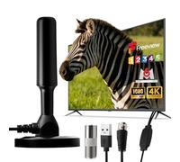 Antenne TV Intérieure Puissante TNT HD avec Base Magnétique Réception 360° Compatible 4K UHD TNT HD DVB-T2 HD DVB-T Câble Coaxial 3M Antenne TNT sans Abonnement pour Télévision Intelligente