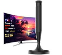 Antenne TV Intérieure TNT HD 4K - Réception 360° Longue Portée 420 km, Base Magnétique Forte, Installation Facile, Amplificateur de Signal 25 dBi, Câble Coaxial 5m, Compatible Smart TV