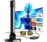 Antenne TV Intérieure TNT HD Amplificateur Signal Gain Élevé VHF/UHF Base Magnétique Réception 360° Compatible DVB-T2 Smart TV 4K Full HD 1080P Câble Coaxial 5m Anti-Interférences 4G/5G