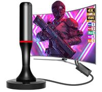Antenne TV interne amplifiée puissante, 2025 antenne Smart TV d'intérieur avec câble de 3 m, base magnétique puissante, réception à 360 ° Prend en charge 4K/1080p/VHF/UHF DVB-T/T2 Canaux gratuits
