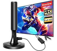 Antenne TV JB - Antenne TV d'intérieur numérique Freeview avec amplificateur de signal - Portée de plus de 280 km - Support intérieur VHF/UHF/DAB Radio/4K/1080p et tous les téléviseurs