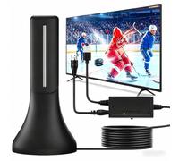 Antenne TV numérique d'intérieur améliorée 2026, longue portée, réception à 360 °, antenne HD pour Smart TV et tous les anciens téléviseurs, amplificateur de signal, câble coaxial de 4 m, prend en