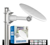 Antenne TV numérique HD extérieure - Prend en charge la réception Freeview, 4K et 1080p, résistante aux intempéries, antenne intelligente longue portée avec câble de 10 m (blanc) 00