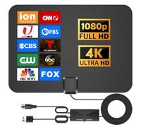 Antenne TV pour chaînes locales, antenne TV pour Smart TV intérieure | Prise en charge 4K 1080p avec amplificateur de signal pour canaux locaux, réception longue portée (noir)