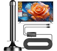 Antenne TV pour Smart TV - Freeview TV Ariels Intérieur avec base magnétique puissante et amplificateur de signal - Installation facile - Réception longue portée de 86 km pour chaînes locales 4K 1080p