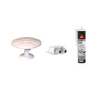 Antenne TV TNT Extérieure Omnidirectionnelle TONNA + Amplificateur Blanc + Colle-Mastic pour jointoiement de caravanes et Camping-Cars, Blanc, 300ml + Passe-Toit 2 entrées