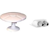 ANTENNE TV TNT EXTÉRIEURE OMNIDIRECTIONNELLE TONNA + AMPLIFICATEUR Blanc - Gain AMPLIFIÉE 40 DB + OFFGRIDTEC 006420 Passe-Toit 2 ENTRÉES pour Camping-Car, Caravane ET Bateau Passe-CÂBLE en ABS Blanc