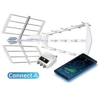 Antenne TV UHF TNT Trinappe extérieure blanc Power 55 Connect, filtre 4G LTE700, Amplificateur 1 entrée, 3 sorties, gain 55 DB, application Bluetooth