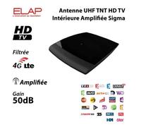 Antenne UHF TNT HD - Elap - Sigma - Amplifiée 50 dB - Design Discret - Cordon TV Inclus