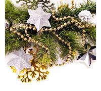 ANTEVIA - Guirlande Sapin de noël 500cm | Type Perle dorée | Plus DE 10 MODÈLES | Chaîne Table de noël | Couleur : Gris (Guiperle doré)