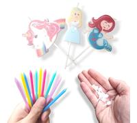 ANTEVIA - Lot de 10 bougies d'anniversaire fille avec 1 motif aléatoire | MOTIF ALÉATOIRE | Personnage Fun et Rigolo | Coloré et original (Birthday girls)