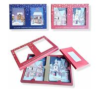 ANTEVIA - Lot de 10 cartes de vœux noël 3D et 10 enveloppes rouge | PLUS DE 10 MODÈLES | Motif village de noël | Joyeux (Christmas cards rouge)